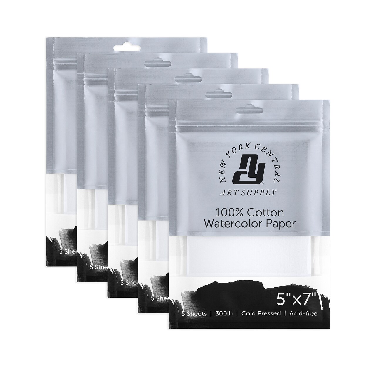 New York Central Watercolor Paper - 5x7" - 5 Packs of 5 - 25 Sheets Total - 300 lb. Cold Press - 100% Cotton, Acid-Free, Archival Quality, Bright White Watercolor Paper Pad for Wet & Dry Media
